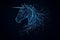 abstract blue glowing figure of unicorn on blackground