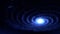 Abstract blue glowing spiral galaxy rotating on black background, seamless loop. Animation. Amazing shining stars