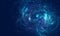 Abstract blue glowing vortex of energy, nebula or cluster of stars in deep abyss of space.