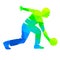 Abstract blue and green bowling player graphic in vector quality.