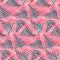 Abstract blue leaves on pink seamless pattern