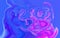 Abstract blue pink and magenta liquid paint diffusion splash background