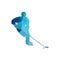 Abstract blue polygonal ice hockey player