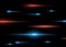 Abstract blue and red horizontal bright rays on dark isolated background. Vector light effect