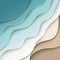 Abstract blue sea and beach summer background with curve paper waves, seacoast, cropped with clipping mask for banner, flyer