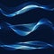 Abstract blue smooth wave vector set. Curve flow blue smoke motion illustration. Graphic clouds backdrop. Futuristic sky