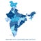 Abstract blue vector India map with states and their respective capital