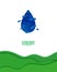 Abstract blue water drop in cut paper style. Cutout green grass wave template for for save the Earth posters, World