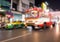 Abstract blur background Buses and taxis on Yaowarat Road at night