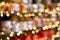 Abstract blur. Market of decor . Lots of christmas decoration in store. Christmas shopping for new year tree.
