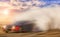 Abstract blurred drift car with smoke from burned tire