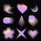 Abstract blurred gradient shapes collection, blurry star, flower or heart aura aesthetic elements set, y2k colorful soft