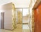 Abstract blurred image. Background interior residential rooms of the house inside with furniture. hallway entrance