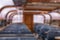 Abstract blurred interior seating inside a glass roofed sightseeing canal cruise trip boat
