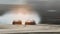 Abstract blurred two drift cars battle with smoke from burned tire