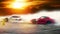 Abstract blurred two drifting cars battle on speed track