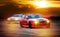 Abstract blurred two drifting cars battle on speed track, sport