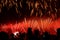 Abstract blurred unrecognizable crowd of young people at concert, show of Fireworks fun of youth, joint leisure