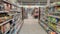 Abstract blurring of supermarket aisles. Creative theme with background blur and bokeh
