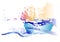 Abstract boat in the ocean watercolor design ,vector illustration