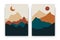 Abstract bohemian mountain landscapes. Contemporary posters, boho background set, modern vector sun moon mountains wall decor
