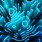 Abstract bright background with 3d elements. Blue Neon Wallpaper with perspective labyrinth. Technical style with wave