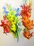 Abstract bright colored decorative background . Floral pattern handmade . Beautiful tender romantic bouquet off gladiolus flowers