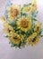 Abstract bright colored decorative background . Floral pattern handmade . Beautiful tender romantic spring bouquet of sunflower