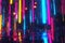 Abstract of bright digital rain of vertical colorful lines. Generative AI