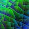 Abstract bright pattern of green and overlapping blue triangles and purple irregularly shaped lines