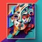 Abstract bright portrait for art poster or party in red blue purple colors. Modern museum exhibition banner. Generative AI