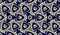 Abstract Brocade Rapport. Royal Blue Seamless Kaleidoscope. Indigo Golden Damask Pattern. Geometric Textile Design. Luxury