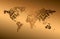 Abstract brown world map on dark gold background
