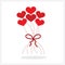 Abstract bunch of red heart shape helium balloons decoration on white background