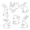 Abstract bunnies set isolated on white background. Bunny rabbit continuous one line drawing