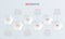 Abstract business honeycomb infographic template with 6 options. Red diagram, timeline and schedule isolated on light background.