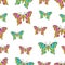 Abstract butterflies seamless pattern, hand drawing, textile print, vector illustration. Patterned colorful bright neon insect wit