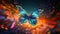 Abstract butterfly flying multi paints dazzling background.