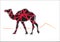 Abstract camel with red and black colors walks on a linear desert land. Editable Clip Art.