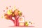 Abstract cartoon fairy-tale tiny cozy home in pastel autumn colors against a background of fantastic stylized plants