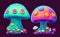 abstract cartoon style crazy fluorescent mushrooms created with generative ai technology