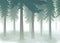 abstract cartoon style illustration of misty foggy forest created with generative ai technology