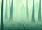 abstract cartoon style illustration of misty foggy forest created with generative ai technology