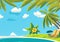 abstract cartoon style illustration of tropical island, vacations in tropics, tropical paradise created with generative