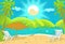 abstract cartoon style illustration of tropical island, vacations in tropics, tropical paradise created with generative