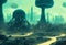 abstract cartoon style scenery of post apocalypse world created with generative ai technolgy