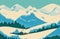 abstract cartoon style scenery of snowy mountains created with generative ai technology