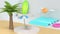 Abstract cartoon style sea beach white scene 3d render