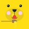 Abstract cartoon teddy bear looking face licking yummy honey on yellow