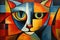 Abstract cat painting in the style of pablo picasso. Pet. Animals art. Illustration, Generative AI